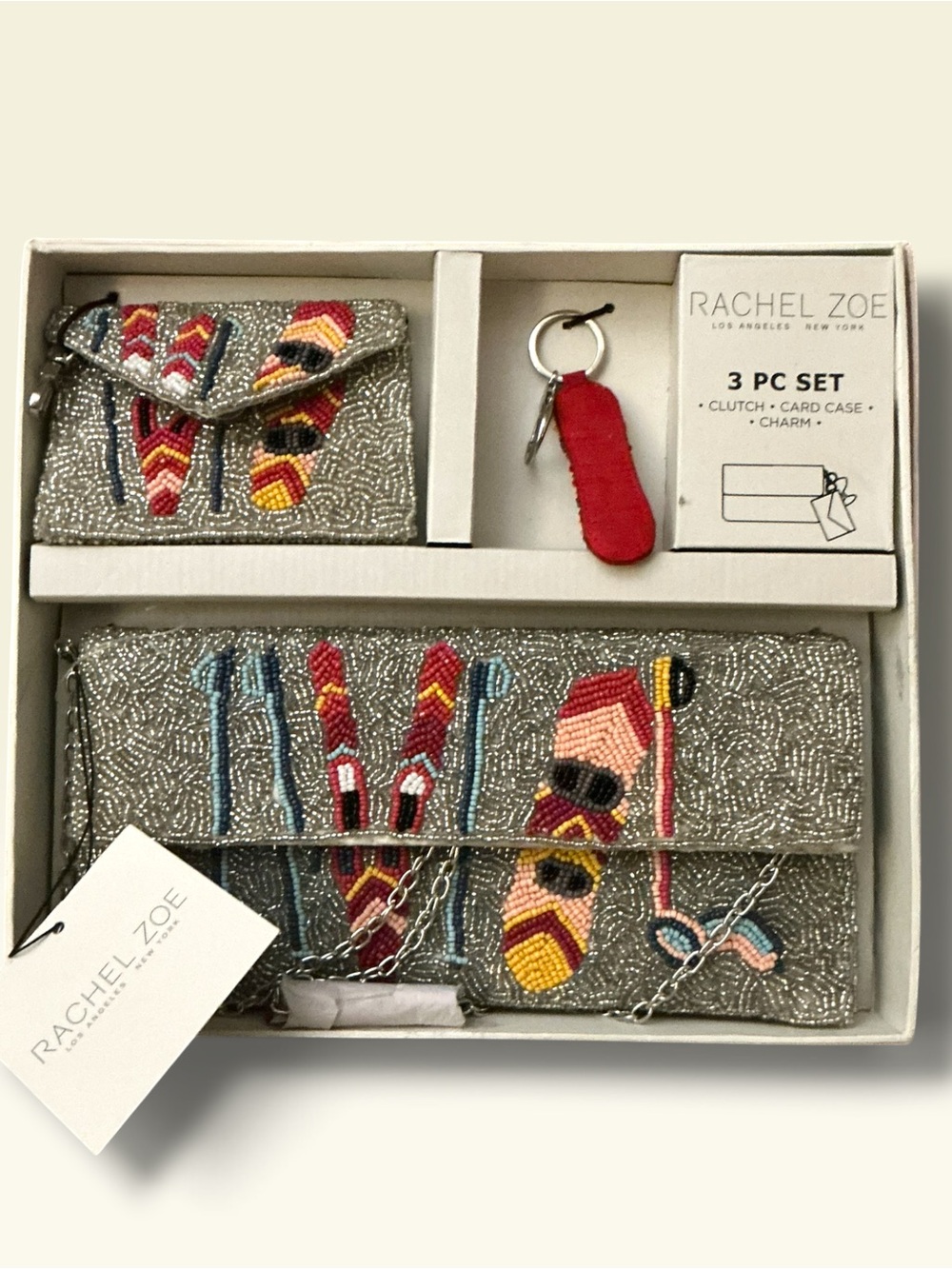 🌺NWT:Rachel Zoe 3 Piece Clutch/Card Case/Charm Set